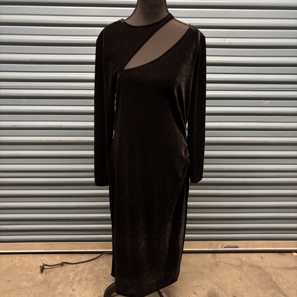Reiss Dress Womens 14 Velvet Cut Out Long Sleeve Party‎ Midi Modern Elegant